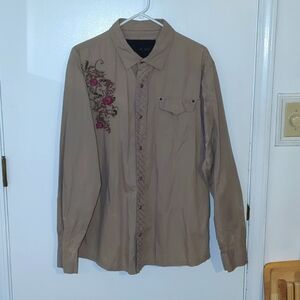 Caffeine culture dark khaki button down blouse